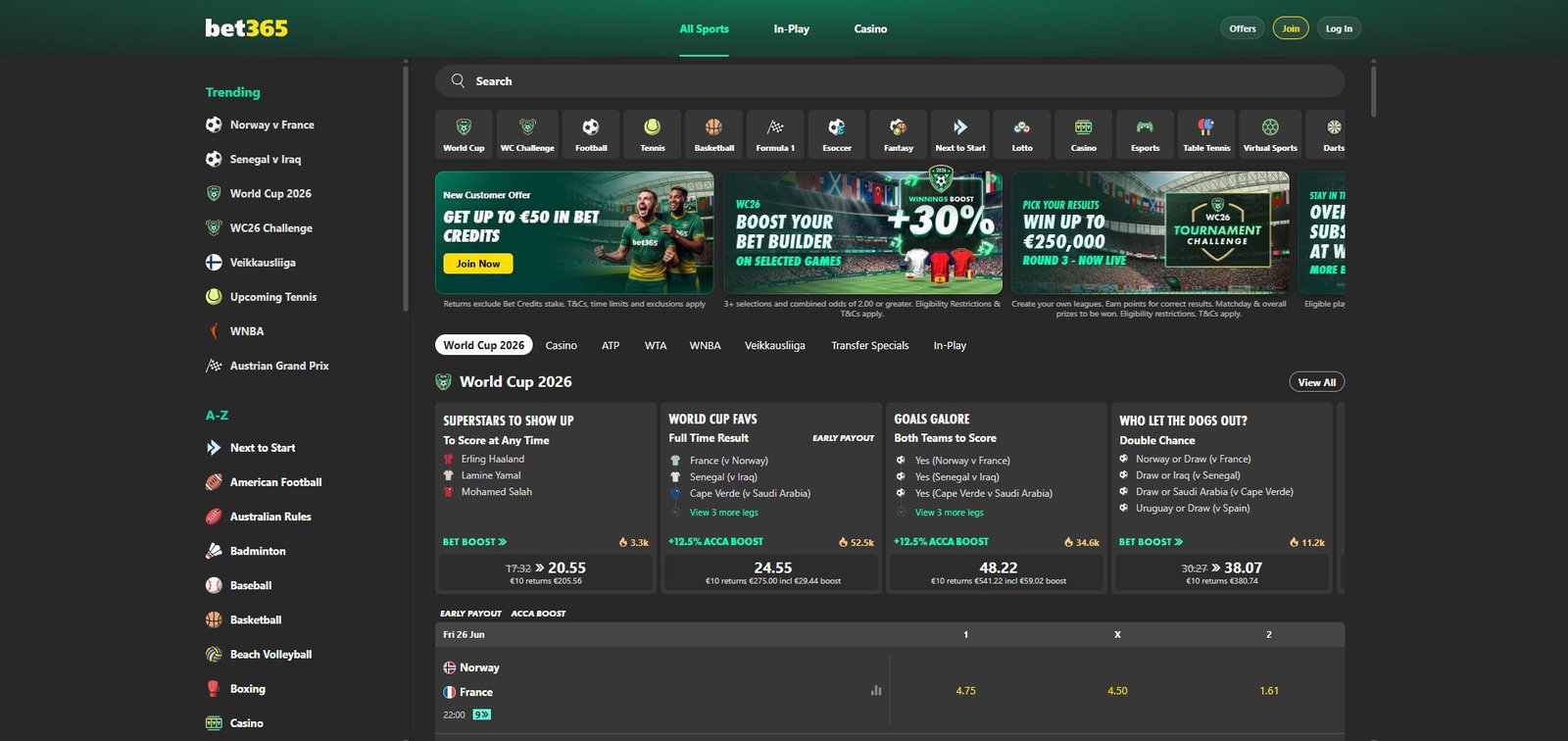 Bet365 India homepage